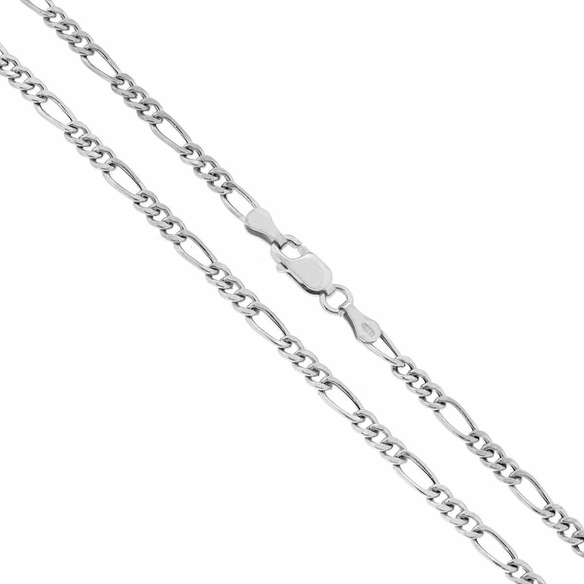 Catena Figaro Alternata 080 3+1 Vuoto sezione mm 3 lunghezza cm 50 in ARGENTO 925 Galvanica Rodio