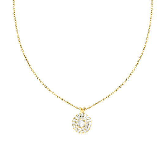 Collana Catena Forzatina Diamantata Tondo con Crystal Bianchi in ACCIAIO e OTTONE colore Oro