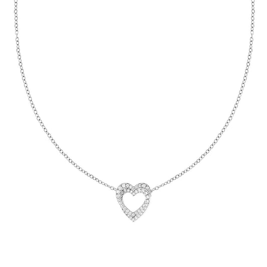 Collana Catena Forzatina Diamantata con Cuori incrociati e Crystal Bianchi in ACCIAIO e OTTONE