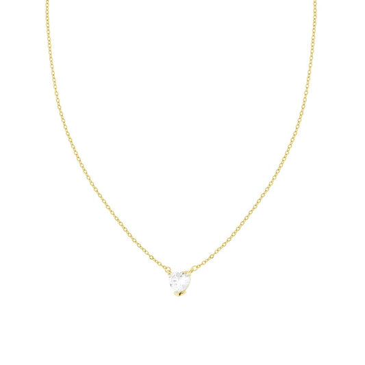 Collana Catena Forzatina Diamantata con Punto Luce Cuore Crystal Bianco in ACCIAIO colore Oro