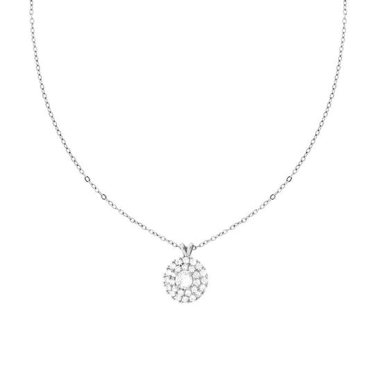 Collana Catena Forzatina Diamantata Tondo con Crystal Bianchi in ACCIAIO e OTTONE