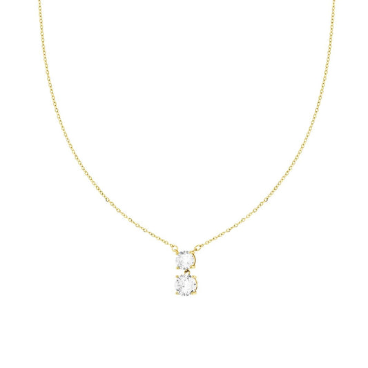 Collana Catena Forzatina Diamantata con doppio Punto Luce e Crystal Bianchi in ACCIAIO colore Oro