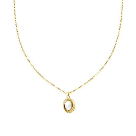 Collana Catena Forzatina Diamantata con Ovale Diamantato con Perla in ACCIAIO e OTTONE colore Oro