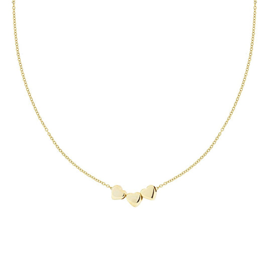 Collana Catena Forzatina Diamantata con tre Cuori Bombati passanti in ACCIAIO colore Oro