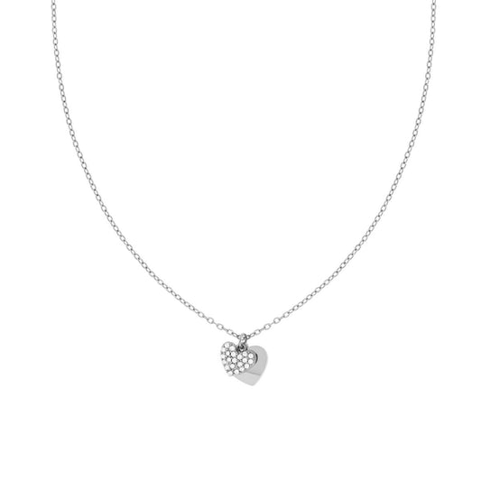 Collana Catena Forzatina Diamantata con Cuori e Crystal Bianchi in ACCIAIO