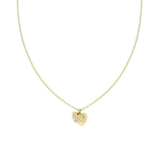 Collana Catena Forzatina Diamantata con Cuori e Crystal Bianchi in ACCIAIO colore Oro