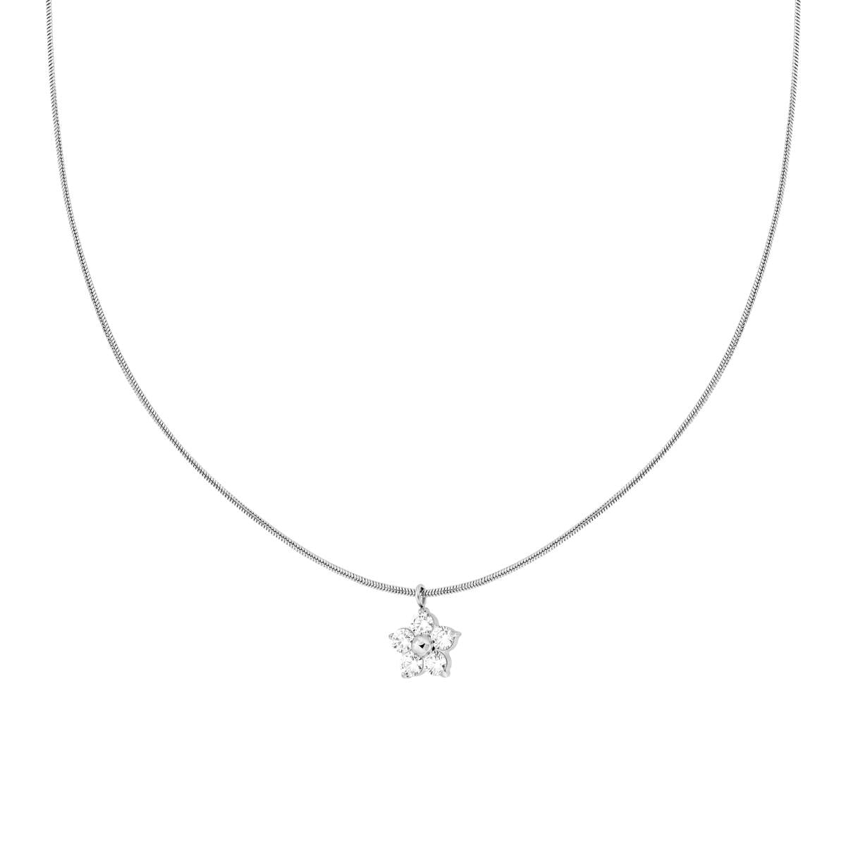 Collana Catena Coda di Topo e Fiore Punto Luce con Crystal Bianchi in ACCIAIO