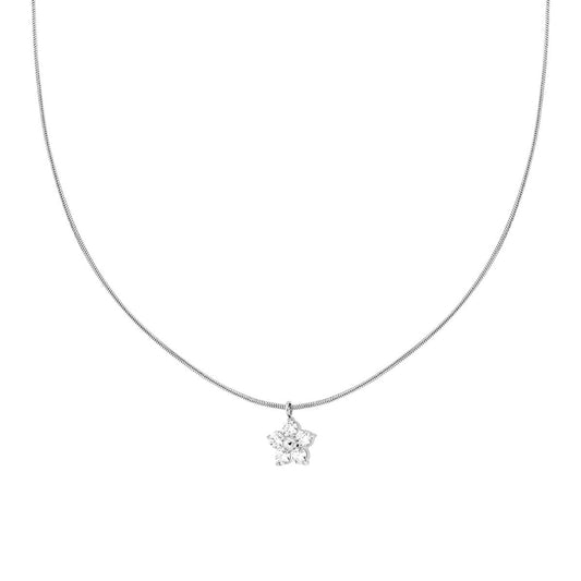 Collana Catena Coda di Topo e Fiore Punto Luce con Crystal Bianchi in ACCIAIO