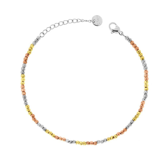 Bracciale Catena con Palline Diamantate mm 2.5 in ACCIAIO colore Acciaio Oro Rosa