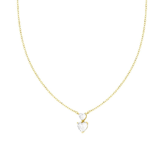 Collana Catena Forzatina Diamantata con doppio Punto Luce Cuore Crystal Bianchi in ACCIAIO colore Oro