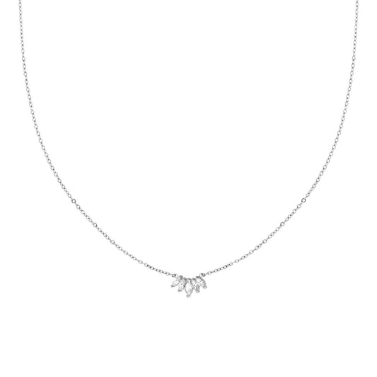 Collana Catena Forzatina Diamantata con Diadema Punto Luce e Crystal Bianchi Marquise in ACCIAIO