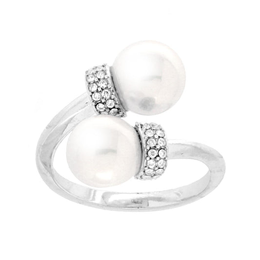 Anello Contrarie con e Perle e Crystal Bianchi in ACCIAIO