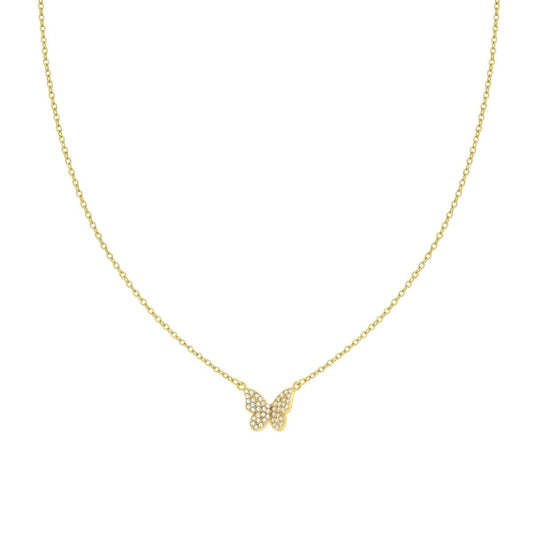 Collana Catena Forzatina con Farfalla e Crystal Bianchi e Perle in ACCIAIO colore Oro
