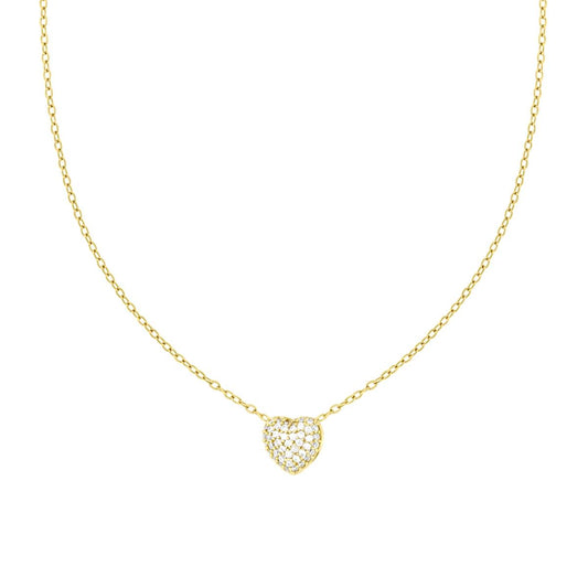 Collana Catena Forzatina con Cuore e Crystal Bianchi in ACCIAIO E OTTONE colore Oro