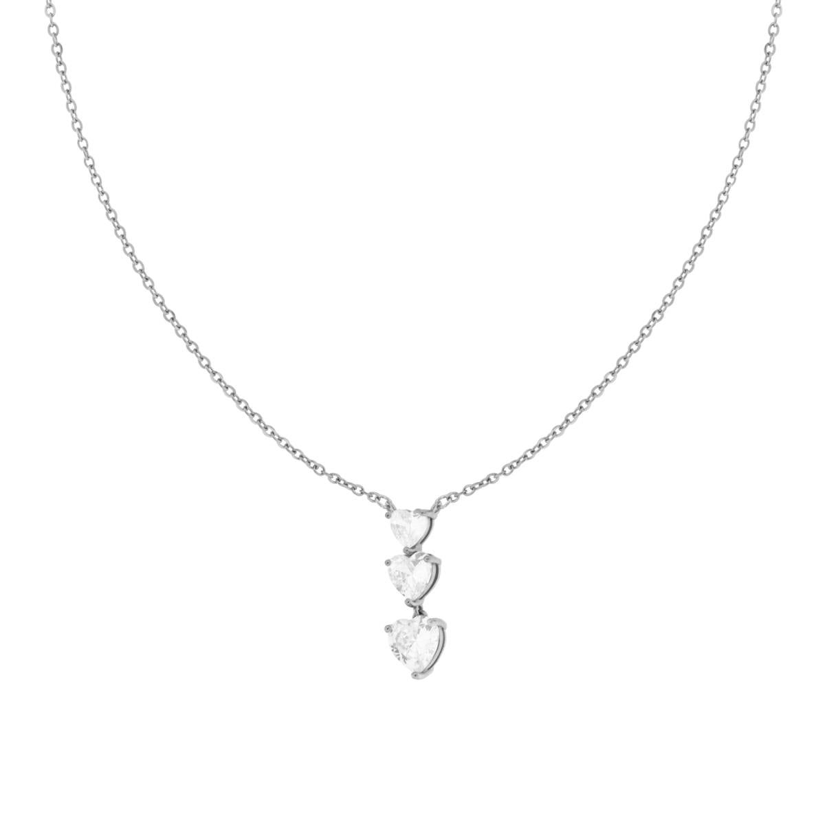 Collana Catena Forzatina con Trilogy Cuori e Crystal Bianchi in ACCIAIO E OTTONE