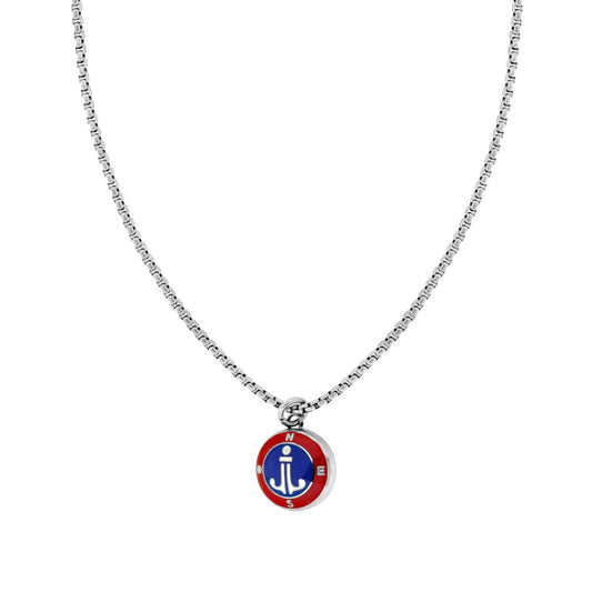 Collana Catena Veneziana Tonda con Ancora Smalto Rosso e Blu in ACCIAIO