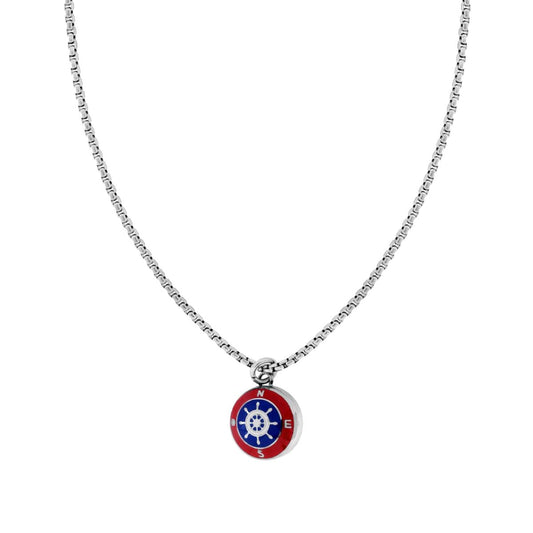 Collana Catena Veneziana Tonda con Timone Smalto Rosso e Blu in ACCIAIO