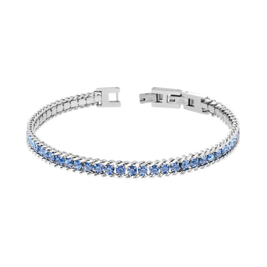 Bracciale Catena Grumetta con Tennis Crystal Acquamarina in ACCIAIO