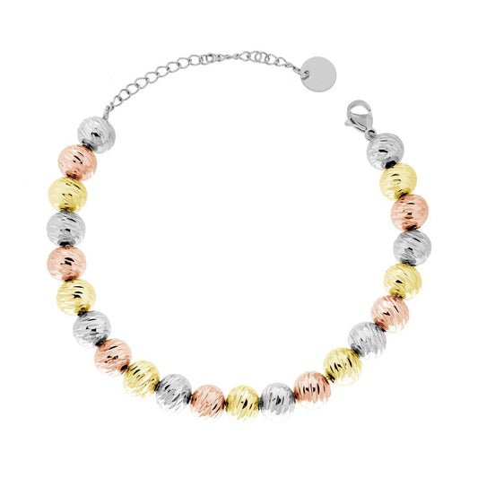 Bracciale Catena con Palline Diamantate mm 8 in ACCIAIO colore Rosa Acciaio e Oro