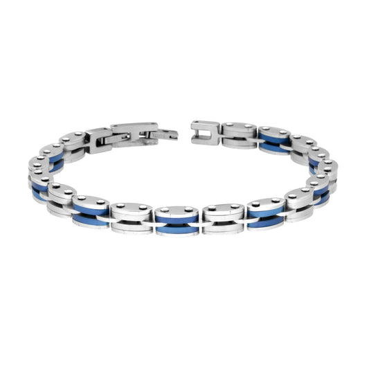 Bracciale Uomo Maglia Imperniata con dettagli Colore Blu in ACCIAIO