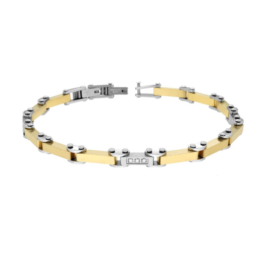 Bracciale Uomo Maglia Imperniata con dettagli Colore Oro e Crystal Bianchi in ACCIAIO