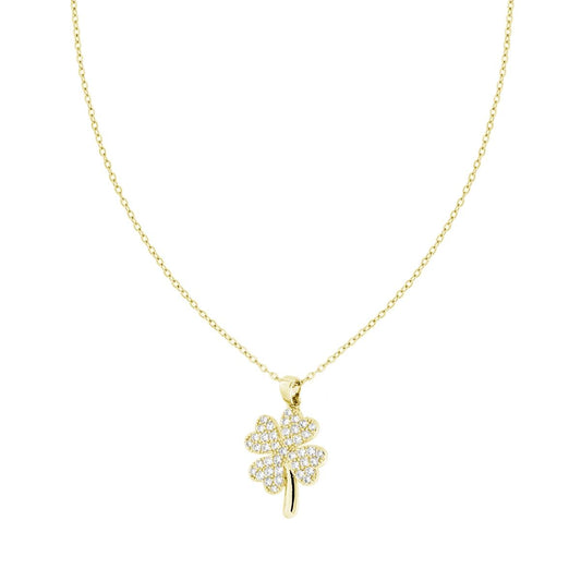 Collana Catena Forzatina Diamantata con Quadrifoglio e Crystal Bianchi n ACCIAIO colore Oro