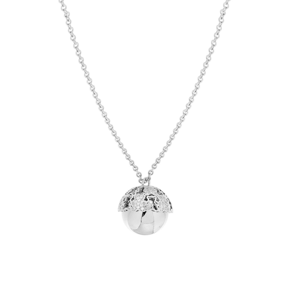 Collana Catena Forzatina cm 90 Chiama Angeli Cupola di Orsetti Crystal Bianchi con Sfera in ACCIAIO e BRONZO