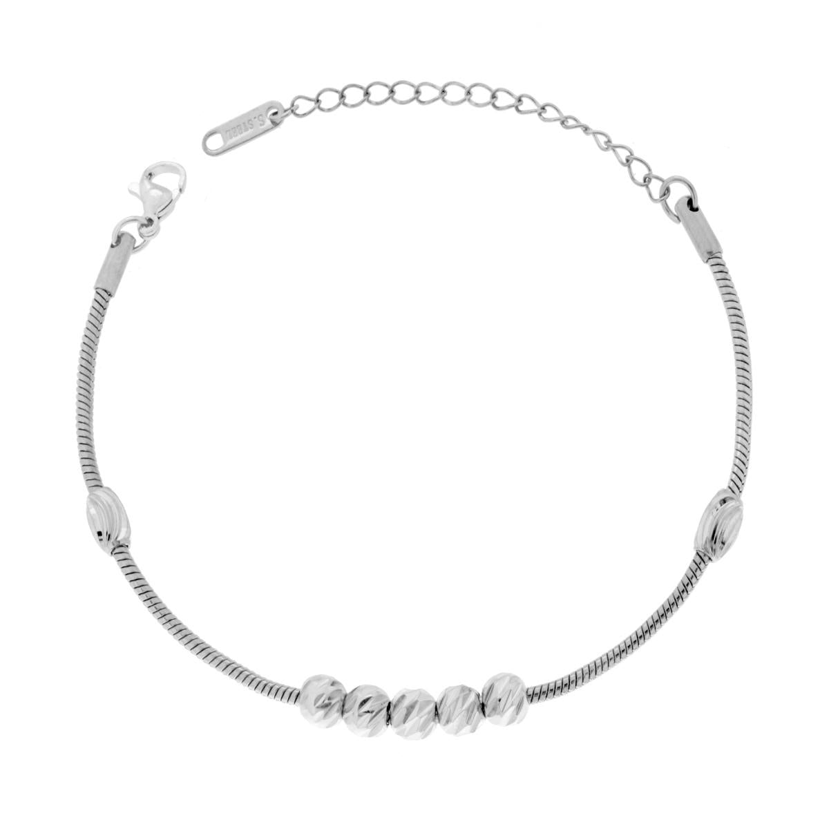 Bracciale Catena Coda di Topo con Palline Diamantate in ACCIAIO
