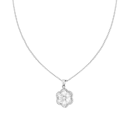 Collana Catena Forzatina Diamantata con Fiore e Crystal Bianchi in ACCIAIO