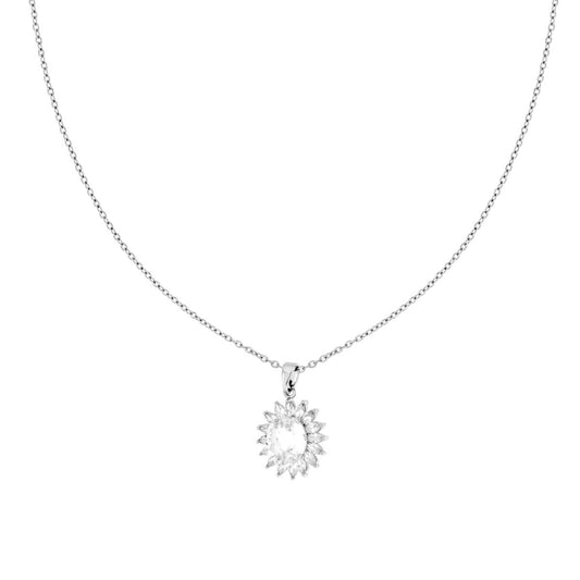 Collana Catena Forzatina Diamantata con Punto Luce Ovale contornato da Crystal Bianchi in ACCIAIO