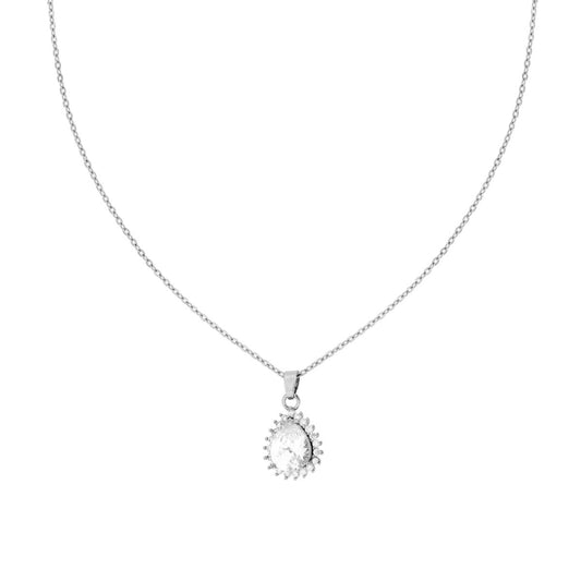 Collana Catena Forzatina Diamantata con Punto Luce Goccia contornato da Crystal Bianchi in ACCIAIO