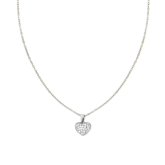 Collana Catena Forzatina Diamantata con Cuore Bombato e Crystal Bianchi in ACCIAIO