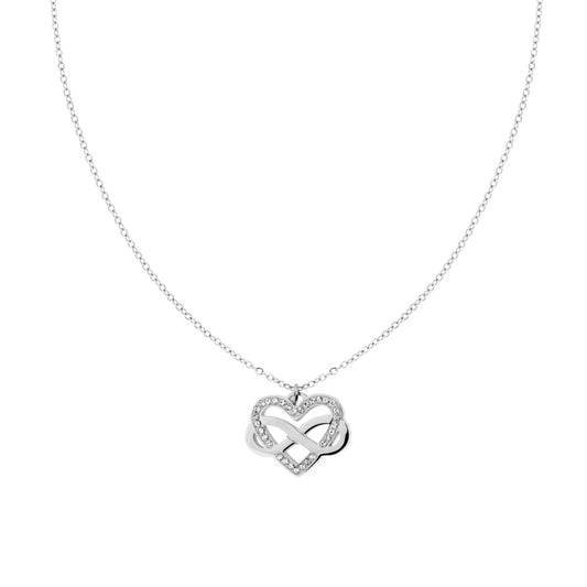 Collana Catena Forzatina Diamantata con Cuore Infinito e Crystal Bianchi in ACCIAIO