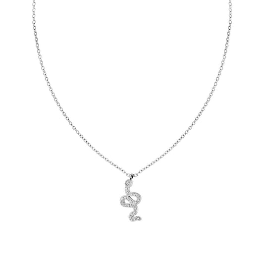 Collana Catena Forzatina Diamantata con Serpente e Crystal Bianchi in ACCIAIO