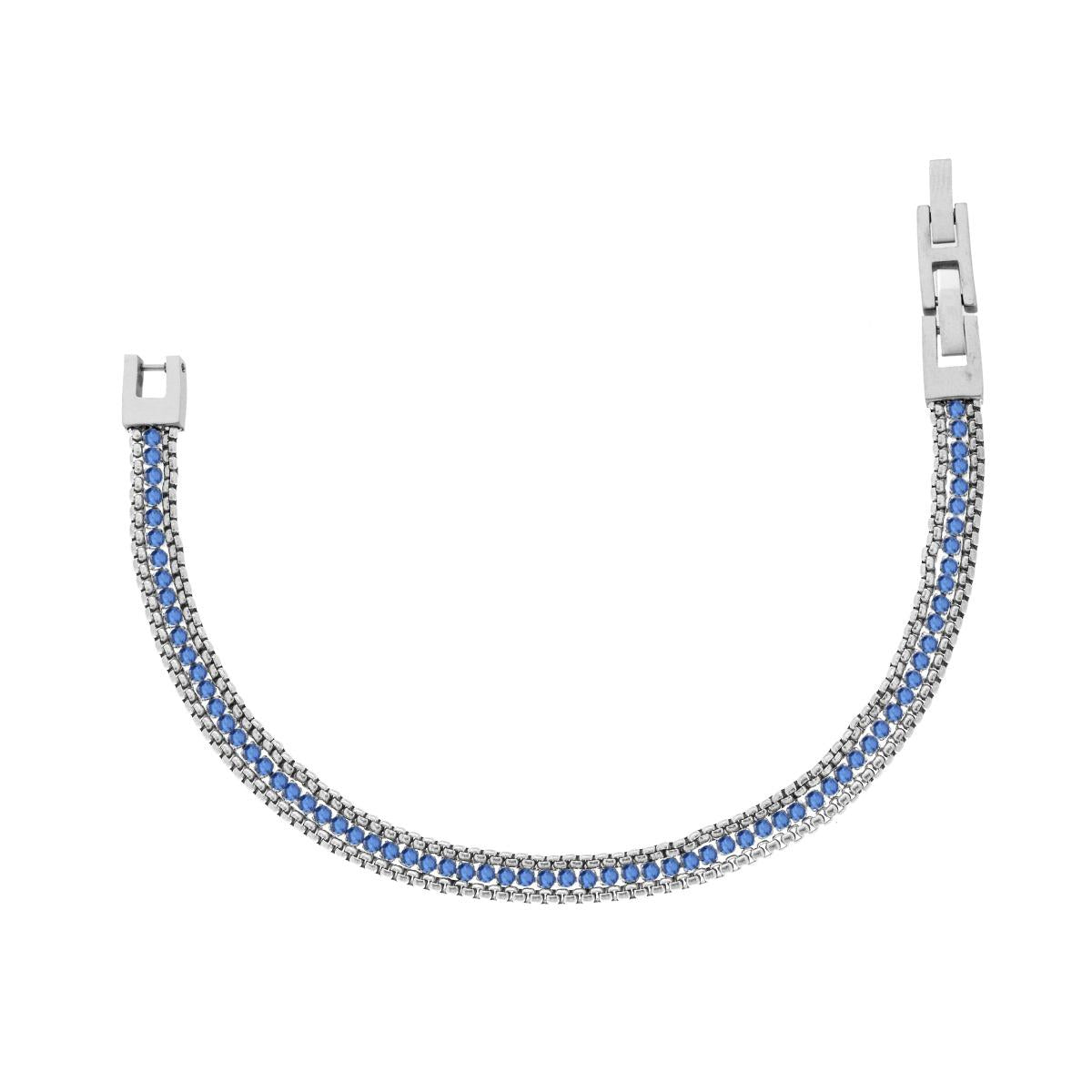 Bracciale Catena Veneziana Tonda con Tennis Crystal Acquamarina in ACCIAIO