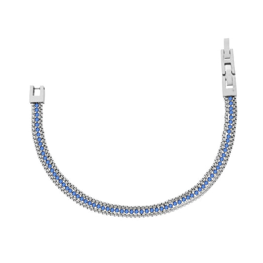 Bracciale Catena Veneziana Tonda con Tennis Crystal Acquamarina in ACCIAIO