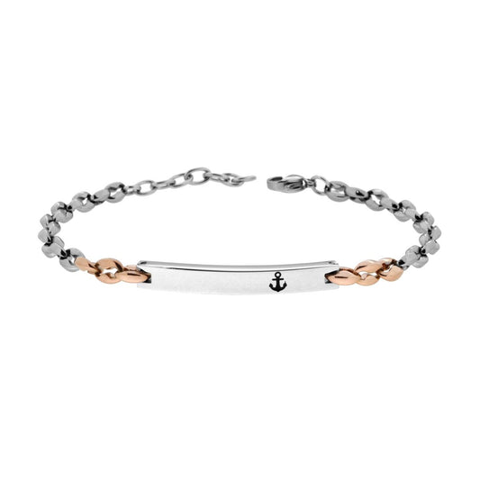 Bracciale Uomo Catena Marinara colore Rosa con Targa e Ancora in ACCIAIO