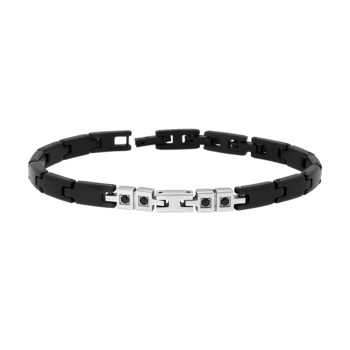 Bracciale Uomo Maglia Imperniata con Crystal Neri in ACCIAIO colore Nero