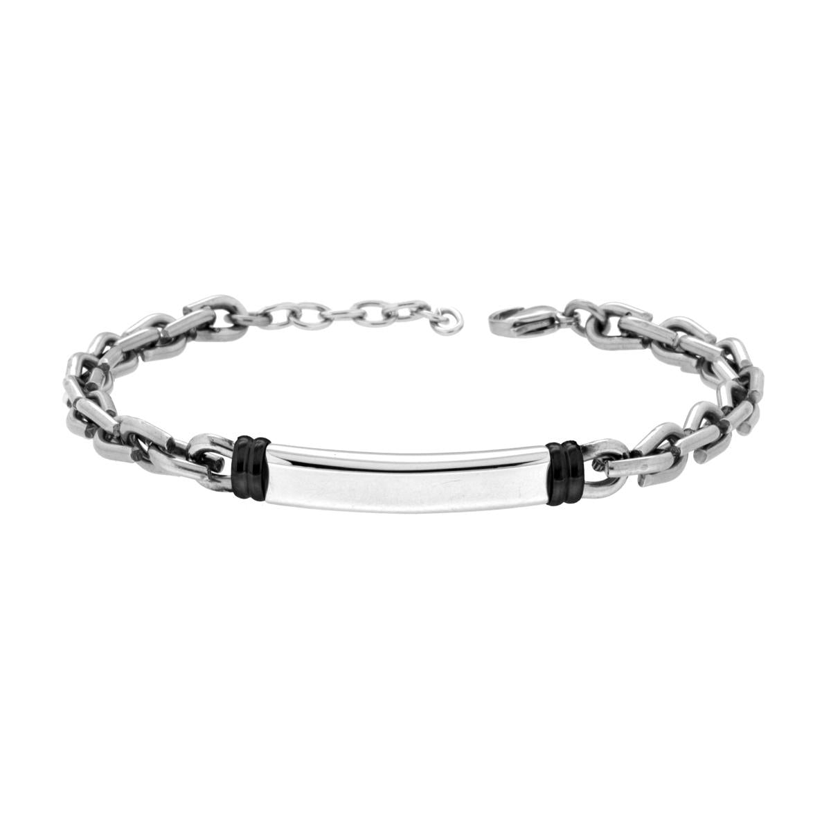 Bracciale Uomo Catena a U con Targae Accessori colore Nero in ACCIAIO