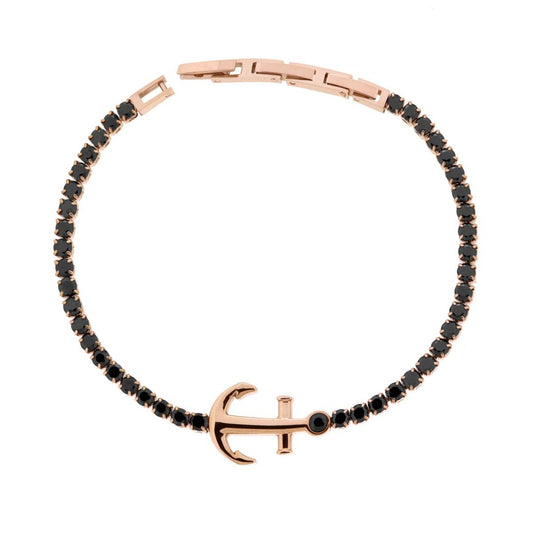 Bracciale Catena Tennis Crystal Neri con Ancora in ACCIAIO colore Rosa