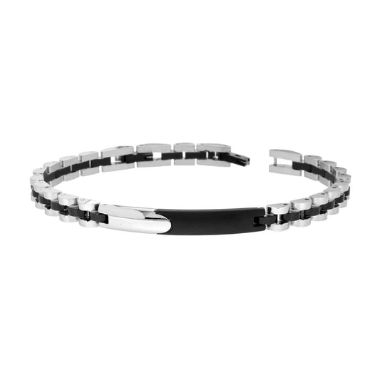 Bracciale Uomo Maglia Imperniata con Targa e dettagli colore Nero in ACCIAIO