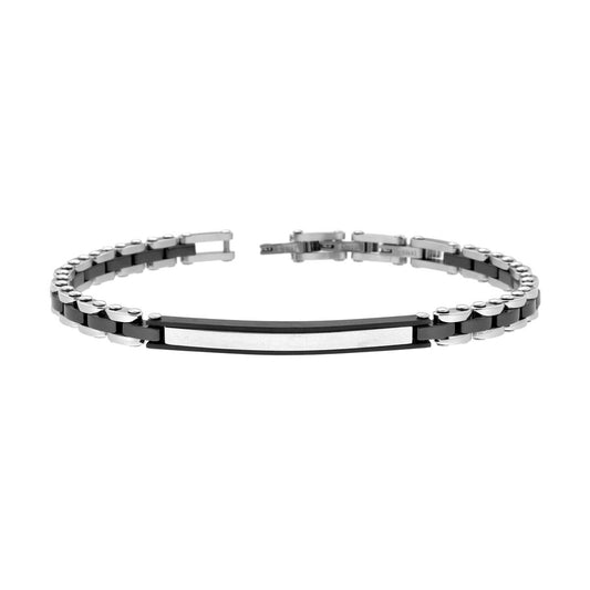 Bracciale Uomo Maglia Imperniata con Targa e Ceramica Nero in ACCIAIO