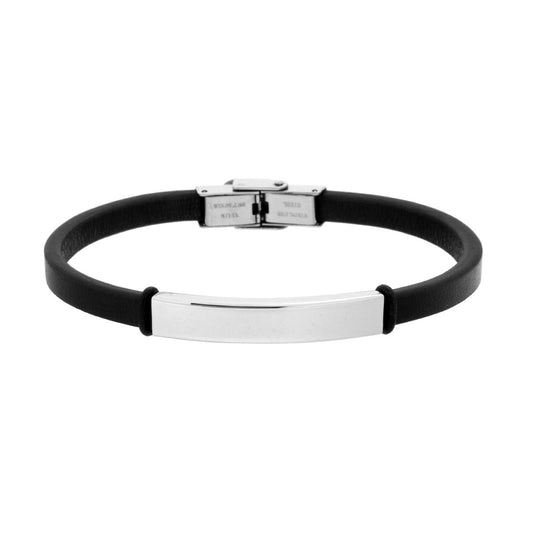 Bracciale Uomo in Ecopelle Nero con Targa e Accessori in ACCIAIO