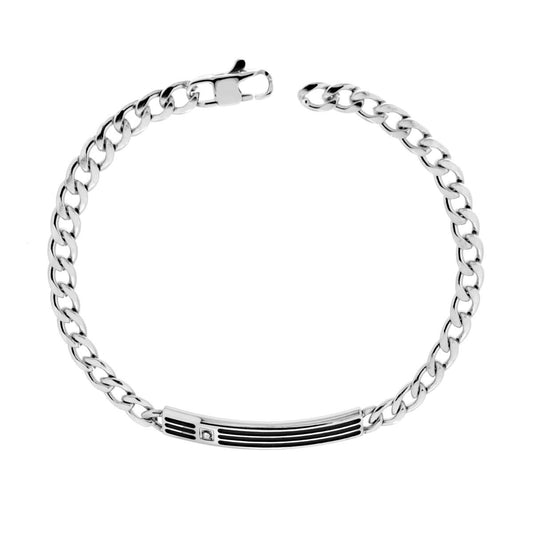 Bracciale Uomo Catena Grumetta con Targa e Crystal Bianco in ACCIAIO