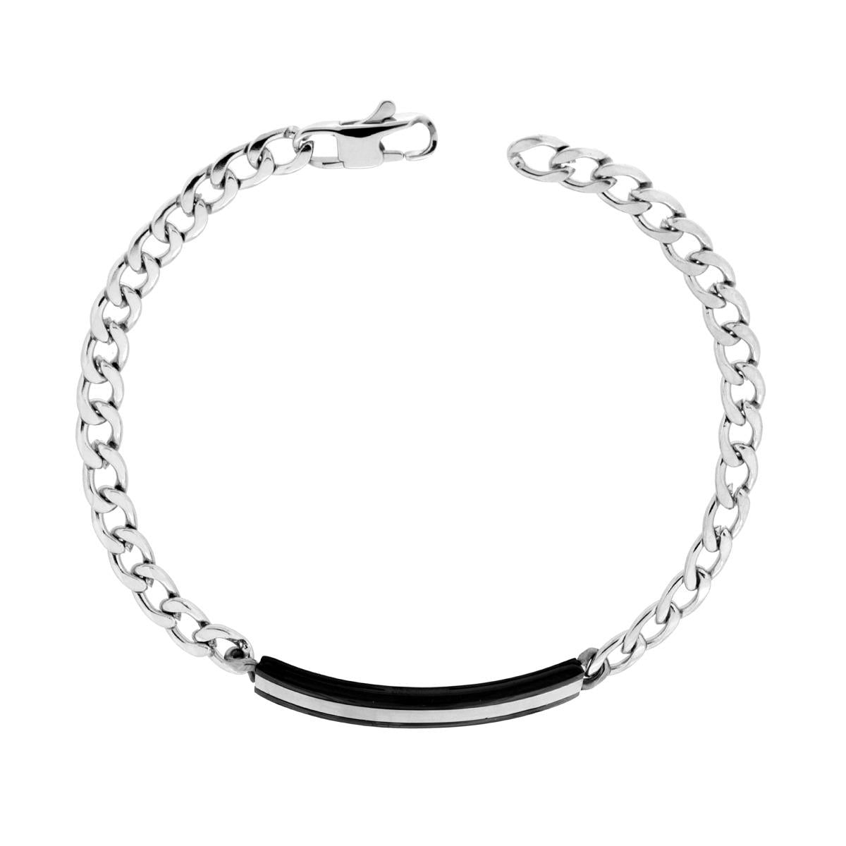 Bracciale Uomo Catena Grumetta con Targa Nera in ACCIAIO