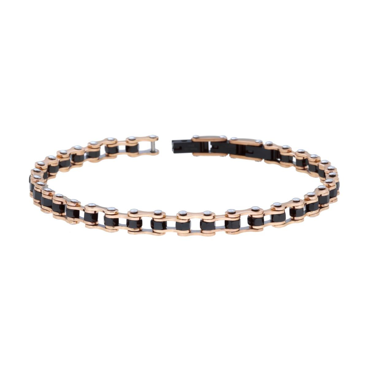 Bracciale Uomo Maglia Imperniata Nera Catena Bicicletta in ACCIAIO colore Rosa