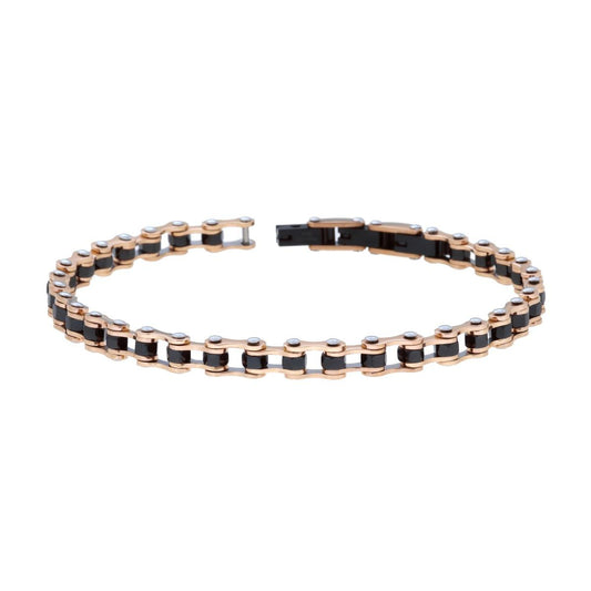 Bracciale Uomo Maglia Imperniata Nera Catena Bicicletta in ACCIAIO colore Rosa