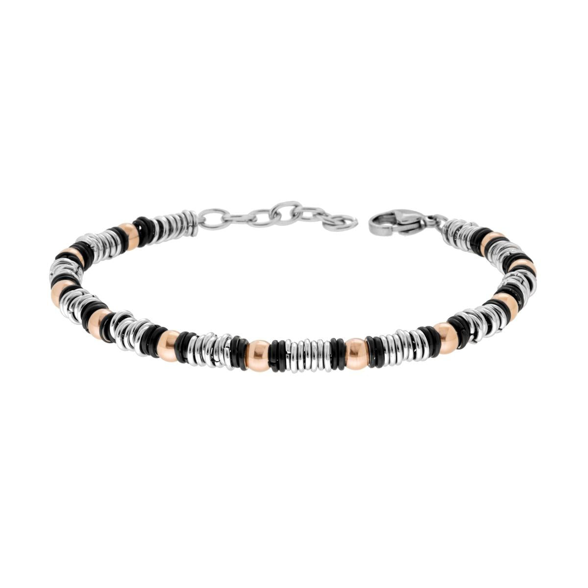 Bracciale Catena con Anelli e Palline Rosa in ACCIAIO