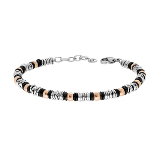 Bracciale Catena con Anelli e Palline Rosa in ACCIAIO