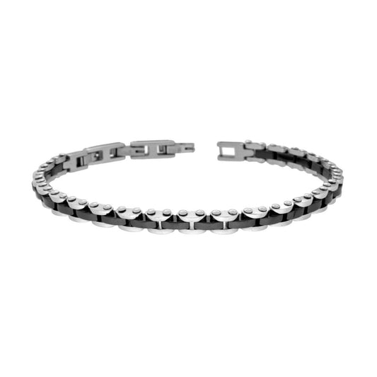 Bracciale Uomo Maglia Imperniata con Ceramica Nera in ACCIAIO